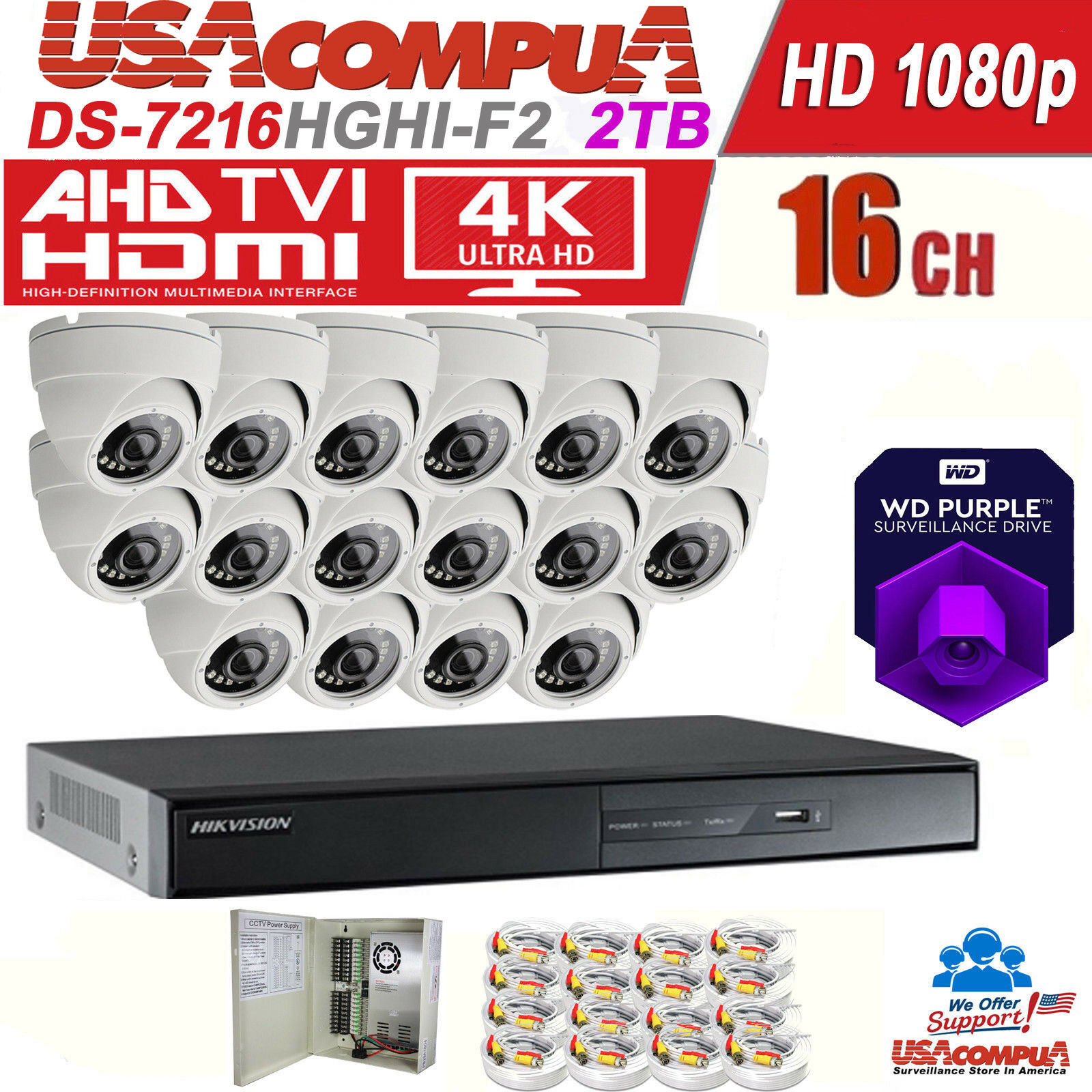 Hikvision Kit 16 Ch 16 Cameras Tvi Hd 1080p Dvr 2tb Kit Ds 7216hghi F2 2sata Usacompua Corp